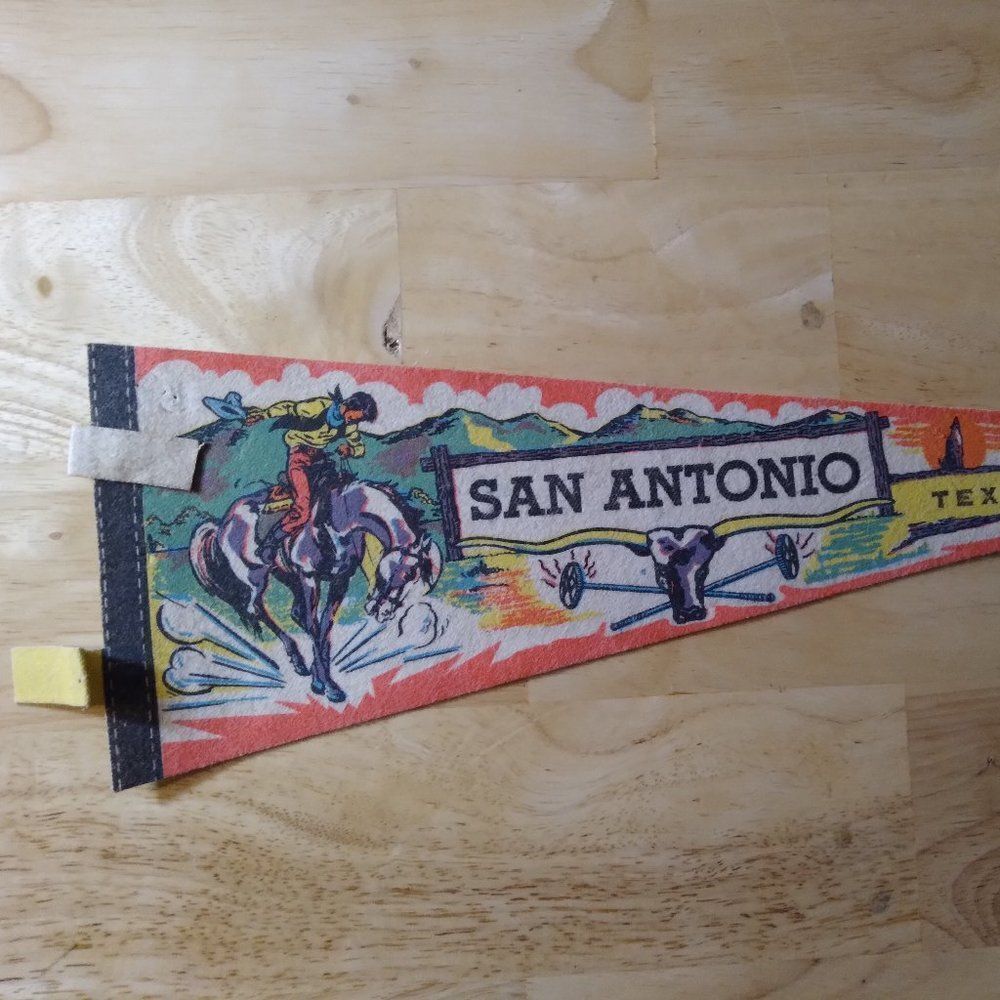 Vintage San Antonio Texas State Pennant Flag Felt Neon Mini